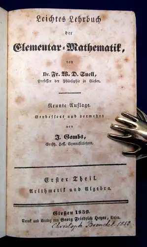 Gambs Leichtes Lehrbuch der Elementar-Mathematik 1839 Studium Wissen Technik mb