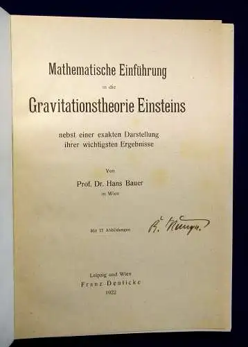Bauer Mathematische Einführung in die Gravitationstheorie Einsteins 1922 mb