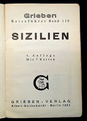 Grieben Reiseführer Bd 119 Sizilien 1931 Guide Führer Reiseführer Ortskunde mb