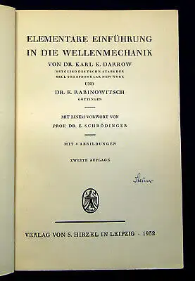Darrow Elementare Einführung in die Wellenmechanik 1932 Mechanik Physik mb