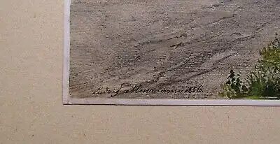  Messmann Carl Ludwig F., Schwedische Küstenlandschaft 1856 Aquarell Grafit js