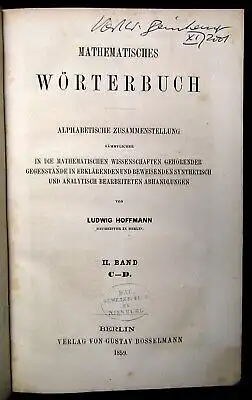 Hoffmann Mathematisches Wörterbuch Alphabetisch Mischauflage 1858-1861 js