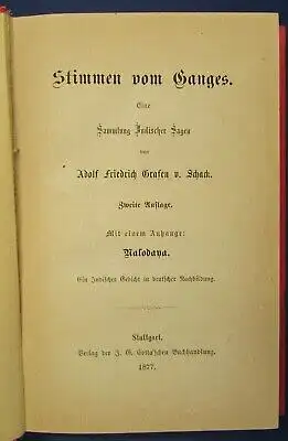 Schack Stimmen vom Ganges Sammlung indischer Sagen 1877 Gedicht im Anhang js