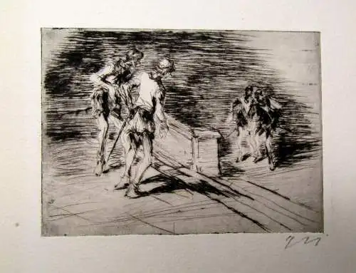 Hanns Georgi Radierung  "Wanderer Figurengruppe" signiert 1950 Kunst js