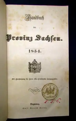 Handbuch der Provinz Sachsen 1854 Geschichte Gesellschaft Politik mb