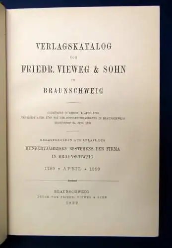 Verlagskatalog von Friedr. Vieweg u. Sohn in Braunschweig 1899 Goldschnitt js