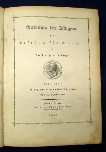 Campe Robinson der Jüngere Ein Lesebuch für Kinder 2 in 1 1848 Ludwig Richter j
