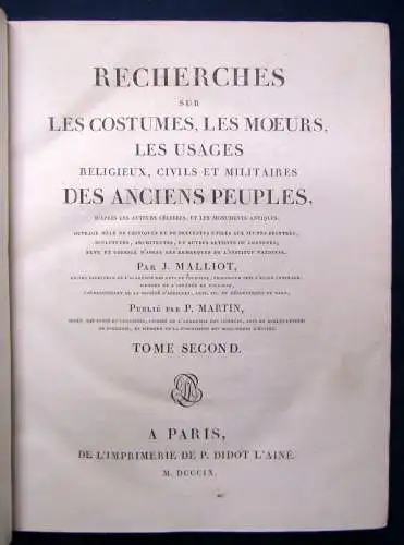 Malliot Recherches sur Les costumes.Les Moeurs Les Usages 3 Bde. 1809 js