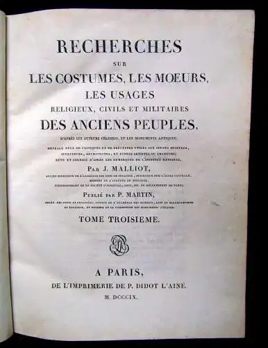 Malliot Recherches sur Les costumes.Les Moeurs Les Usages 3 Bde. 1809 js