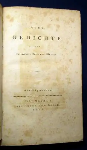 Neue Gedichte von Friederike Brun Geb. Münter 1812 EA selten Lyrik js