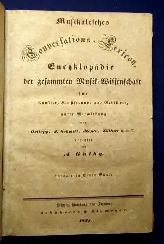 Zöllner Musikalisches Conversations Lexikon Encyklopädie 1835 Wissenschaft js