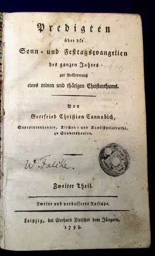 Cannabich Predigten über die Sonn-u.Festtagsevangelien d. ganzen Jahres 2 Bde. j