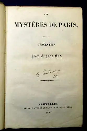Eugene Sue Les Mysteres de Paris 1844 Geschichte Belletristik französisch mb