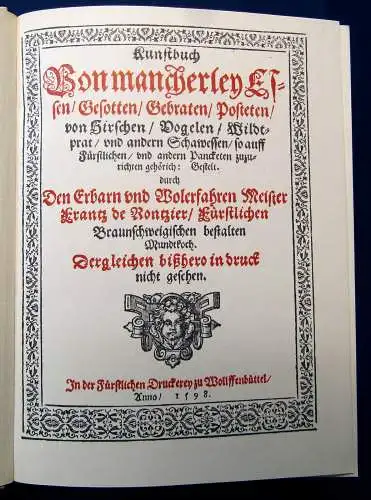 Rontzier Kunstbuch von mancherley Essen 1979 Faksimile Kochbuch mb