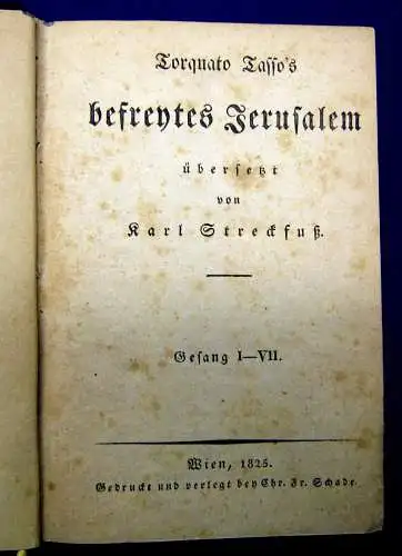 Streckfuß Torquato Tassos befreytes Jerusalem 1825 Theologie Gesang komplett mb