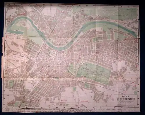 Klemmich Plan von Dresden  koloriert Ortskunde Führer 65x25 cm 1910 js