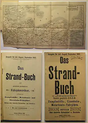 Orig. Prospekte Das Strandbuch 1903 Fahrplan Eisenbahn Motorboot Dampfschiff sf