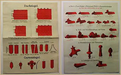 Orig. Prospekt Greussniger Dachziegel um 1900 Handwerk Technik Geschichte Bau sf