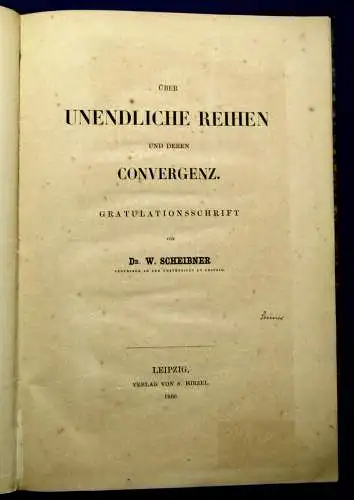 Scheibner Über unendliche Reihen 1860 Wissenschaften Mathematik mb