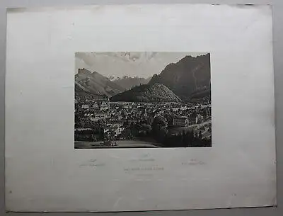 getönte Lithografie Ischl von Theresien's Hütte um 1840 Landschaft sf