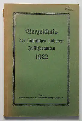 Orig. Prospekt Verzeichnis der sächsischen höheren Justizbeamten 1922 Recht sf