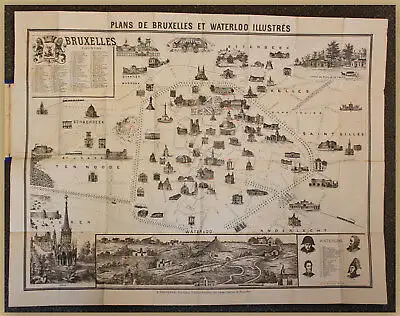 Lithographischer Plan von Brüssel 1880 Geografie Geographie Ortskunde Reise sf