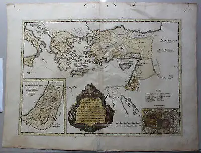 große kolorierte Kupferkarte östliches Mittelmeer Türkei Syrien Sanson 1696 rara