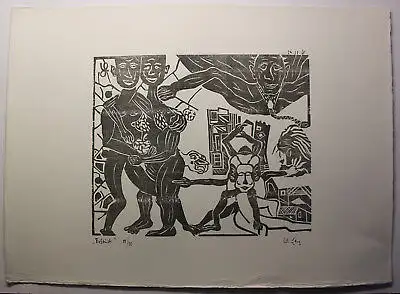 "Erbsünde" 1968 Holzschnitt Linolschnitt Grafik Kunst Druck Original Nr. 15 sf