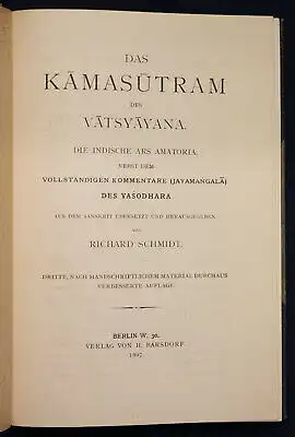 Schmidt Das Kamasutram des Vatsyayana 1907 Erotika Erotik Kunst Kultur sf