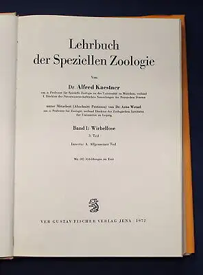 Kaestner Lehrbuch der speziellen Zoologie 1972 Band 1: Wirbellose 3. Teil js