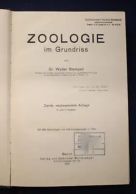 Dr. Walter Stempell Zoologie im Grundriss 1935 693 Abbildungen Tierkunde js