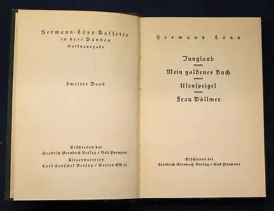 Hermann Löns 2 (von 3) Bänden 1927 6 Romane Belletristik Literatur Lyrik js