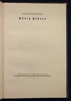 Shakespeare König Johann 1925 Halbleder-Handeinband Georg Schuster sf