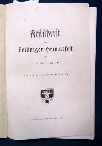 Festschrift zum Leisniger Heimatheft 1927 Geschichte Sachsen Saxonica sf