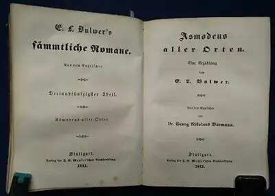 Bulwers Sämmtliche Werke 2 Teile 4 Werke in 1 Buch 1841 Belletristik  js