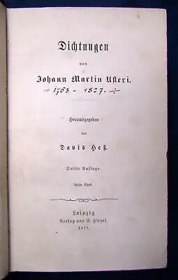 Heß Dichtungen von J. M. Usteri 3 Teile in 1 Bd 1877 Belletristik Klassiker sf
