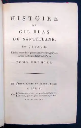 Alain-René Le Sage Histoire de Gil Blas de Santillane 4 Bde 1795 Roman EA sf