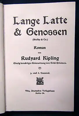 Lange Latte & Genossen Roman von Rudyard Kipling 1909 Belletristik js
