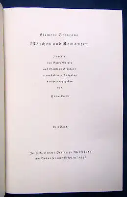 Brentano Märchen und Romanzen 3 Bde. 1936 Zum besten der Armen Literatur js