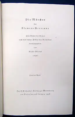 Brentano Märchen und Romanzen 3 Bde. 1936 Zum besten der Armen Literatur js