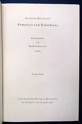 Brentano Märchen und Romanzen 3 Bde. 1936 Zum besten der Armen Literatur js