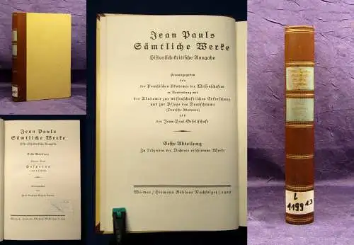 Jean Pauls Sämtliche Werke Hesperus 3.Bd. 1929 Lyrik Klassiker Gedichte Reise mb