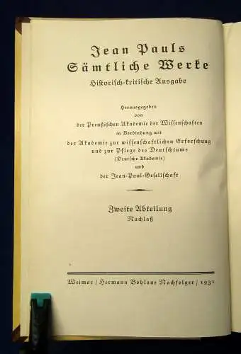 Jean Paul Sämtliche Werke Ausgearbeitete Schriften 2.Bd. 1931 Klassiker Lyrik mb