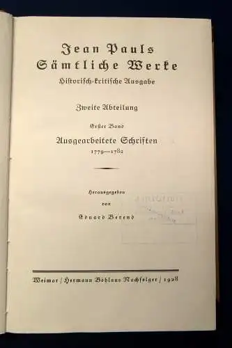 Jean Paul Sämtliche Werke Ausgearbeitete Schriften 1.Bd. 1928 Lyrik Klassiker mb