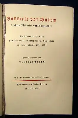 Syndow Gabriele von Bülow Tochter Wilhelm von Humboldts 1926 Geschichte js