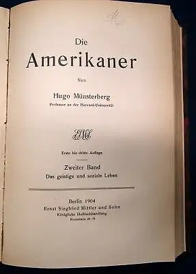 Münsterberg Die Amerikaner 1904 1. und 2. Band in 1 Buch Geschichte Politik js