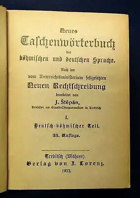 Stepan Neues Taschenwörterbuch der böhmischen u. deutschen Sprache 1923 js