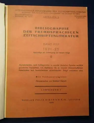 Dietrich Bibliographie der Fremdsprachigen Zeitschriftenliteratur Bd.22 1945 js