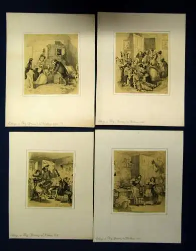 12 Lithographien von Browne(Phiz) z Dickens 1838 auf Karton montiert 9x9 cm js