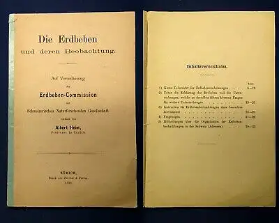 Heim die Erdbeben und deren Beobachtung 1879 Erdbeben- Comission Forschung js